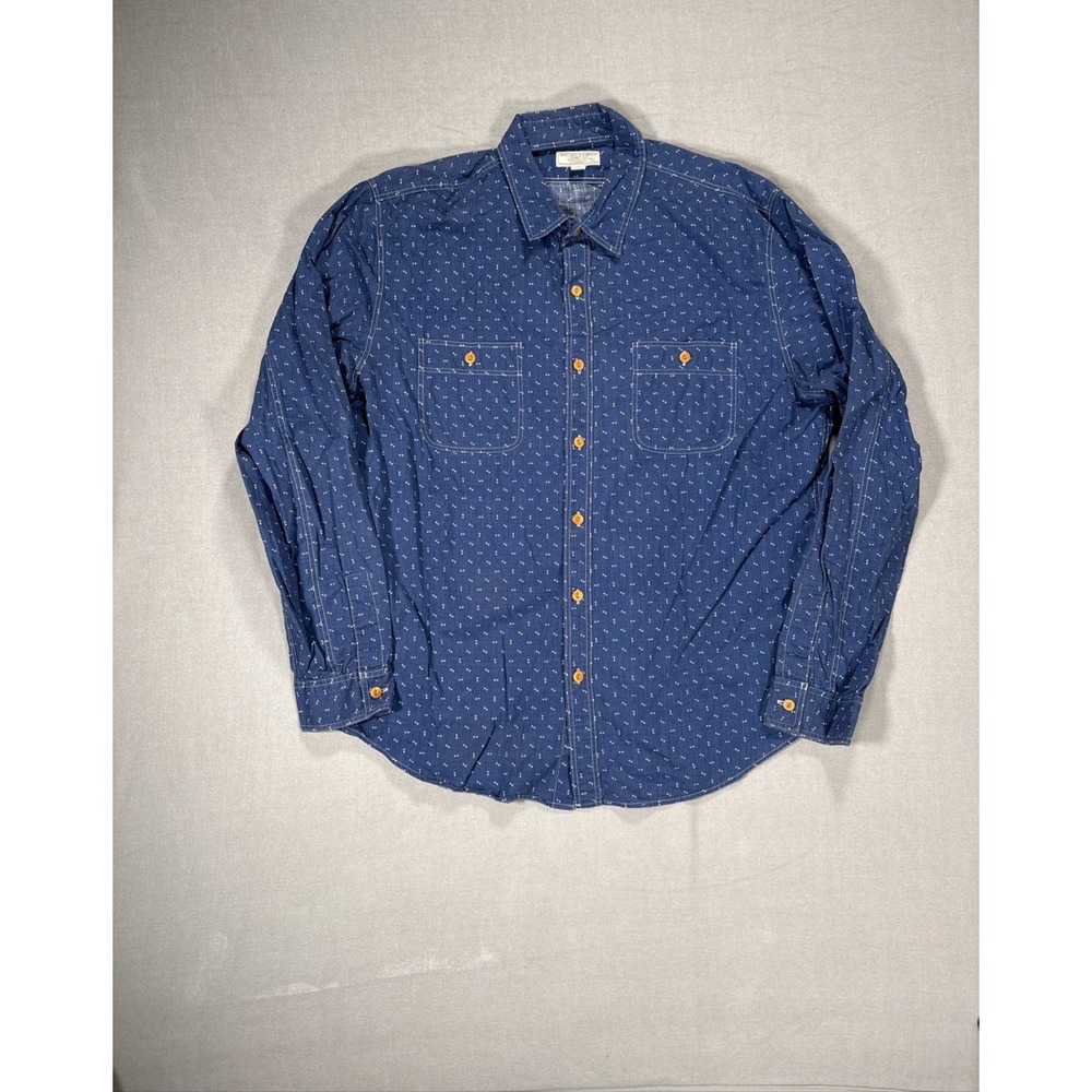 Wallace & Barnes Shirt Mens XL Blue Geometric Button Up Preppy Pockets